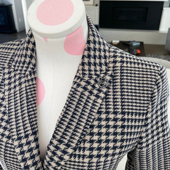 Armani Jeans 3 Button Houndstooth Lined Wool Poly Blend Blazer Navy Cream Sz 6 - Picture 6 of 15